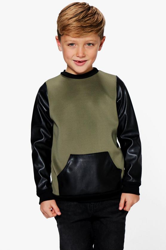 Boys Faux Leather Patch Jumper